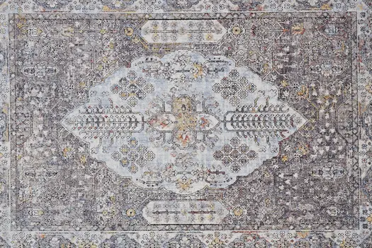 2' X 3' Gray Blue And Gold Floral Stain Resistant Area Rug