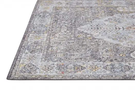 2' X 3' Gray Blue And Gold Floral Stain Resistant Area Rug