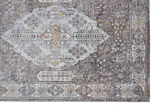 2' X 3' Gray Blue And Gold Floral Stain Resistant Area Rug