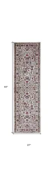 8' Pink And Ivory Floral Runner Rug
