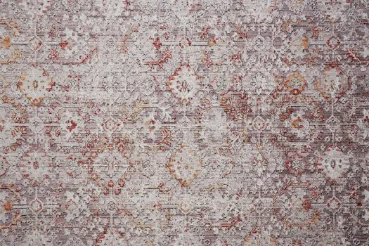 8' Pink And Ivory Abstract Runner Rug