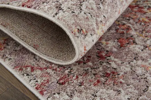 8' Pink And Ivory Abstract Runner Rug