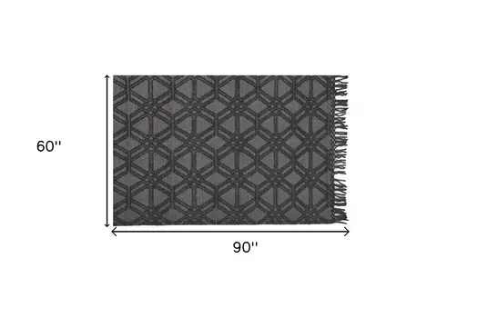 5' X 8' Black and Gray Wool Geometric Hand Woven Area Rug With Fringe