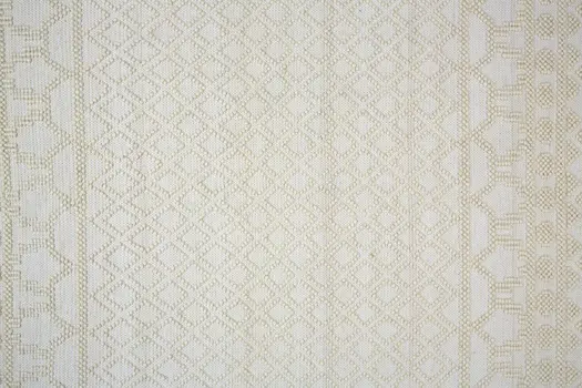 5' X 8' Ivory Wool Geometric Hand Woven Area Rug With Fringe