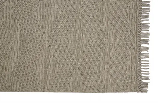 5' X 8' Tan And Ivory Wool Geometric Hand Woven Area Rug With Fringe