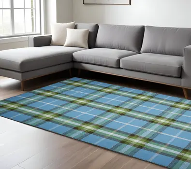 8' X 10' Blue and Green Abstract Hand Woven Area Rug