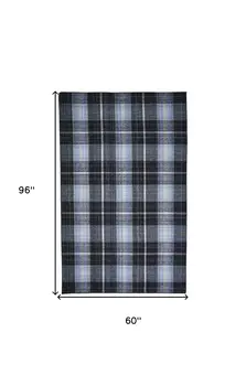 5' X 8' Black and Blue Abstract Hand Woven Area Rug