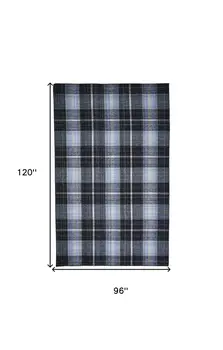 8' X 10' Black Blue And White Abstract Hand Woven Stain Resistant Area Rug