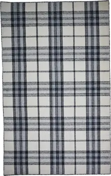 5' X 8' Ivory Blue And Black Abstract Hand Woven Stain Resistant Area Rug