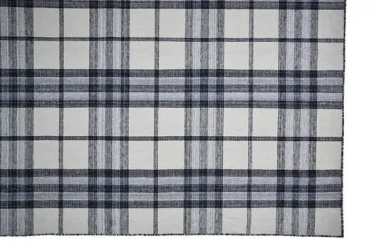 5' X 8' Ivory Blue And Black Abstract Hand Woven Stain Resistant Area Rug