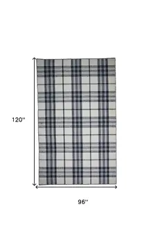 8' X 10' Ivory Blue And Black Abstract Hand Woven Stain Resistant Area Rug