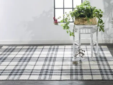 8' X 10' Ivory Blue And Black Abstract Hand Woven Stain Resistant Area Rug