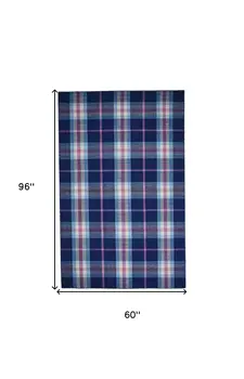 5' X 8' Blue Pink And White Abstract Hand Woven Stain Resistant Area Rug
