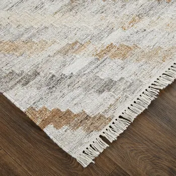 4' X 6' Gray and Ivory Geometric Hand Woven Area Rug With Fringe