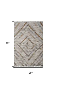 8' X 10' Gray And Brown Geometric Hand Woven Area Rug With Fringe