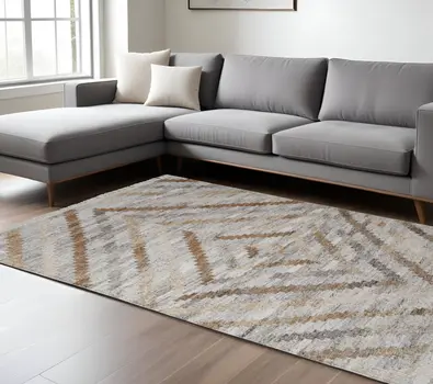 8' X 10' Gray And Brown Geometric Hand Woven Area Rug With Fringe