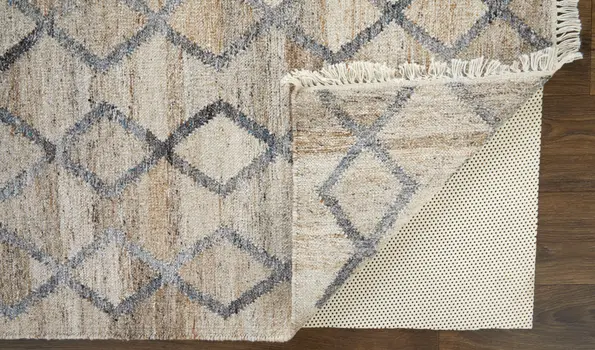 4' X 6' Gray Ivory And Tan Geometric Hand Woven Stain Resistant Area Rug With Fringe