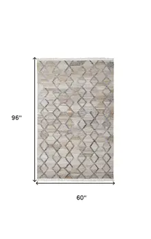 5' X 8' Gray and Ivory Geometric Hand Woven Area Rug With Fringe
