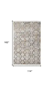 10' X 13' Gray Ivory And Tan Geometric Hand Woven Stain Resistant Area Rug With Fringe