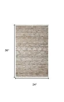 2' X 3' Tan Gray And Ivory Geometric Hand Woven Stain Resistant Area Rug With Fringe