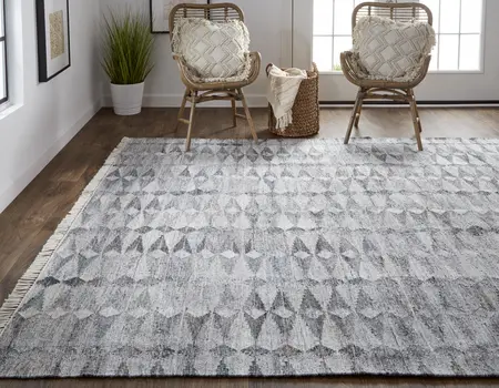 5' X 8' Gray Geometric Hand Woven Area Rug With Fringe