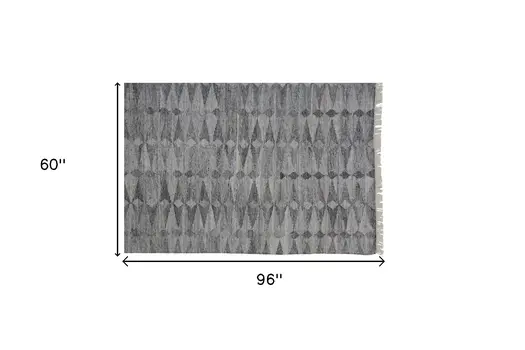 5' X 8' Gray Geometric Hand Woven Area Rug With Fringe