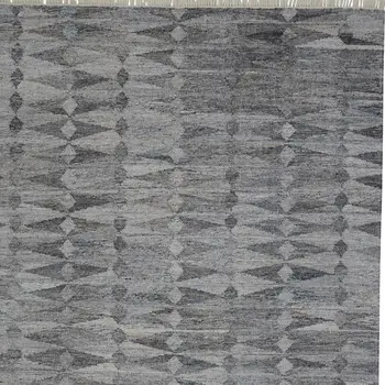 10' X 13' Gray and Black Geometric Hand Woven Area Rug With Fringe