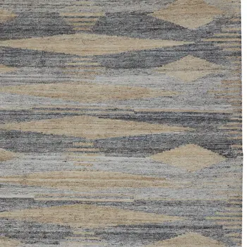 9' X 12' Gray Black and Brown Abstract Hand Woven Area Rug With Fringe
