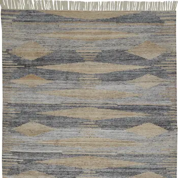 9' X 12' Gray Black and Brown Abstract Hand Woven Area Rug With Fringe
