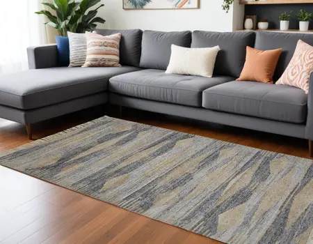 9' X 12' Gray Black and Brown Abstract Hand Woven Area Rug With Fringe