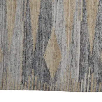 2' X 3' Gray Tan And Silver Abstract Hand Woven Stain Resistant Area Rug With Fringe
