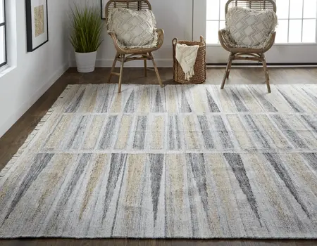 4' X 6' Tan and Gray Geometric Hand Woven Area Rug With Fringe