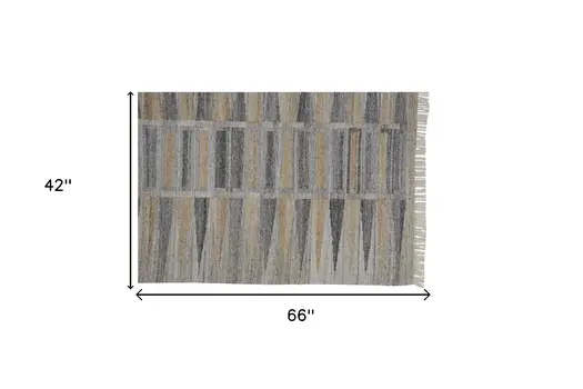 4' X 6' Tan and Gray Geometric Hand Woven Area Rug With Fringe