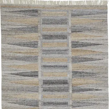 2' X 3' Tan Gray And Taupe Geometric Hand Woven Stain Resistant Area Rug With Fringe