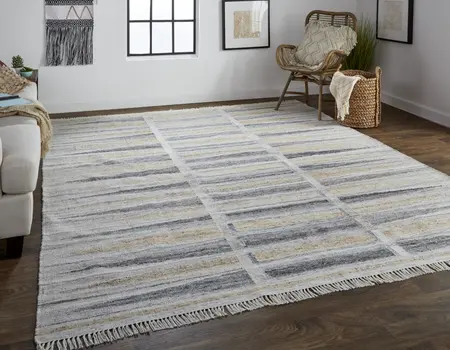2' X 3' Tan Gray And Taupe Geometric Hand Woven Stain Resistant Area Rug With Fringe