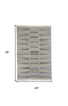 2' X 3' Tan Gray And Taupe Geometric Hand Woven Stain Resistant Area Rug With Fringe