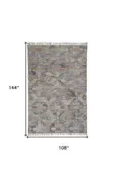 9' X 12' Gray Black and Brown Geometric Hand Woven Area Rug With Fringe