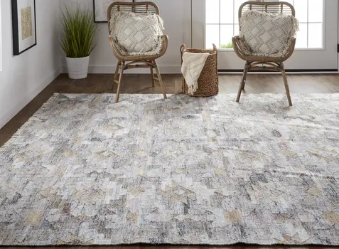 2' X 3' Taupe Gray And Blue Geometric Hand Woven Stain Resistant Area Rug With Fringe