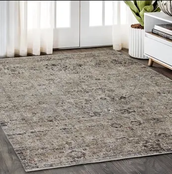 5' X 8' Taupe Ivory And Gray Abstract Distressed Area Rug With Fringe