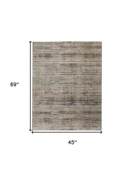 4' X 6' Ivory Gray And Black Abstract Distressed Area Rug With Fringe