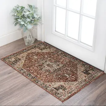 2' X 3' Red Ivory And Black Abstract Distressed Area Rug With Fringe