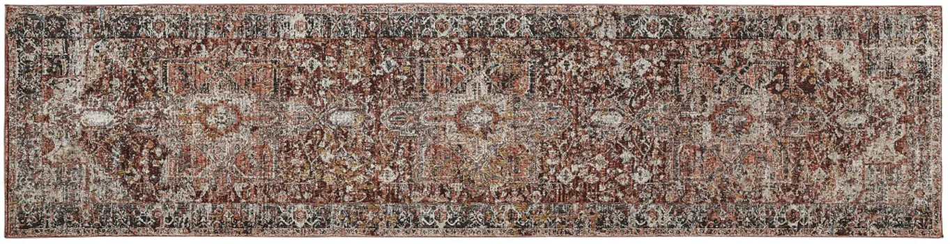 10' Red and Ivory Abstract Distressed Runner Rug