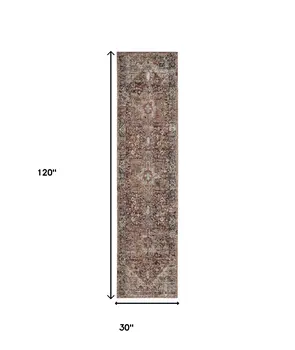 10' Red and Ivory Abstract Distressed Runner Rug