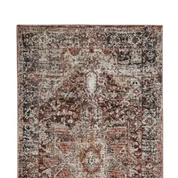 10' Red and Ivory Abstract Distressed Runner Rug