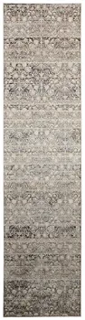 10' Gray and Ivory Oriental Power Loom Distressed Runner Rug With Fringe