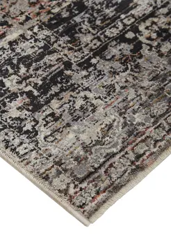 2' X 3' Gray Black And Red Abstract Distressed Area Rug With Fringe