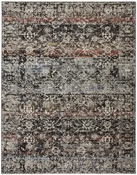 5' X 8' Gray and Black Abstract Distressed Area Rug With Fringe