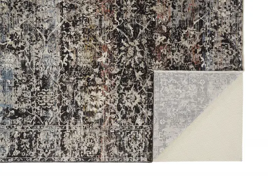 7' X 10' Gray and Black Abstract Distressed Area Rug With Fringe