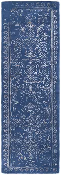 8' Blue and Silver Wool Floral Hand Tufted Distressed Runner Rug