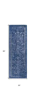 8' Blue and Silver Wool Floral Hand Tufted Distressed Runner Rug